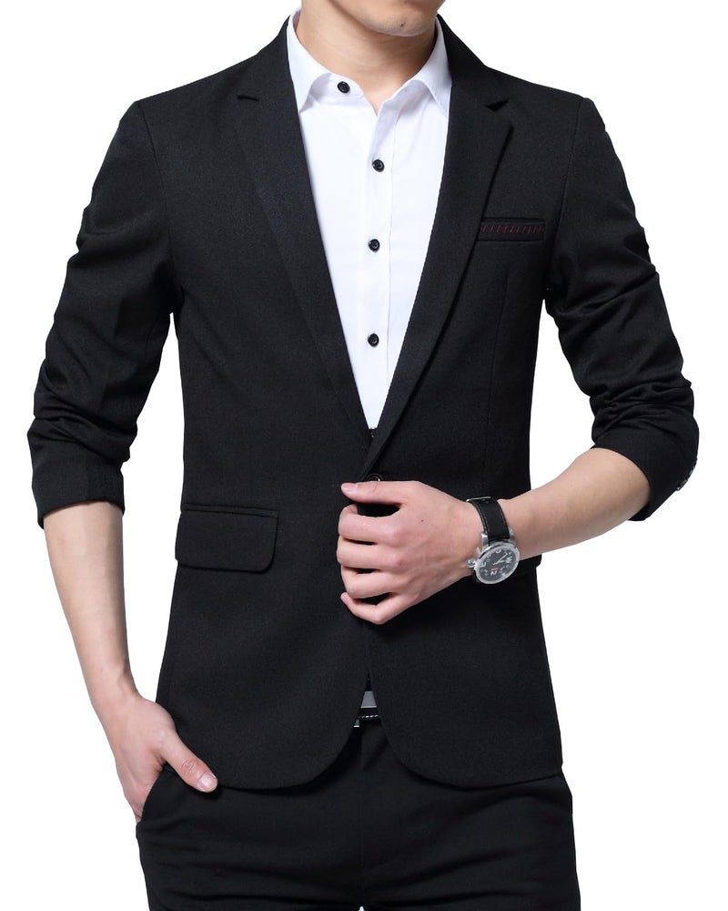 DAVID.ANN Men's Casual Blazer Jacket Slim Fit Sport Coats Lightweight One Button Suit Jacket,#1 Black,Medium - Image 3